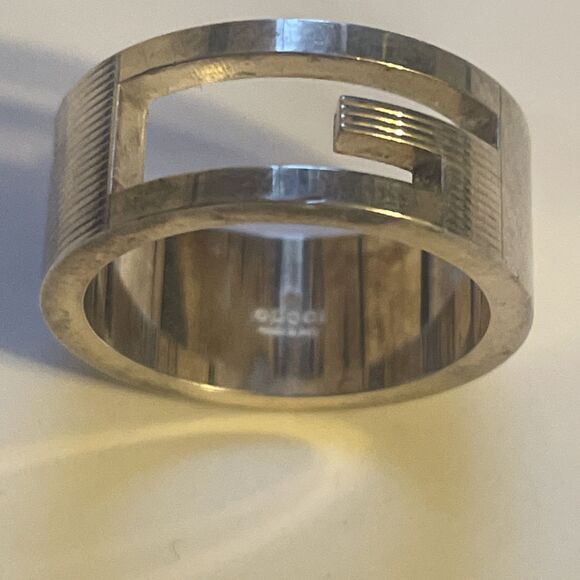 Gucci G Logo 925 Stamp Sterling Silver Wide Unisex G Cutout Ring Size US 5.5 - Picture 1 of 5